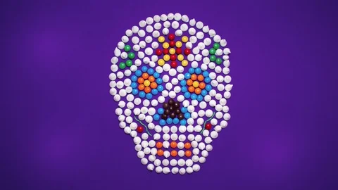 Day of the Dead Sugar Skull Made of Candy - Stop Motion Animation, 4K Stock Footage 95452028