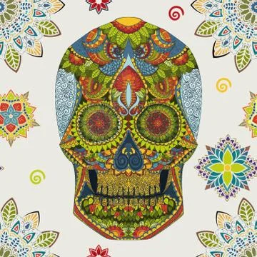 Day Of The Dead sugar Skull seamless pattern mexican decoration vector tatt.. Illustrazione stock