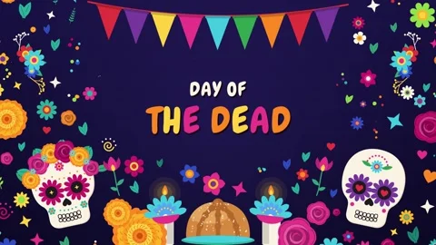 Day of the Dead text above pan de muerto Vídeo Stock 348259703