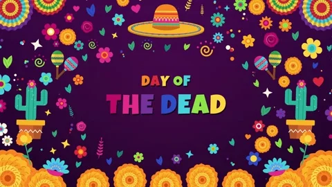 Day of the Dead text in a frame of paper fans Stockbeeldmateriaal 348259795
