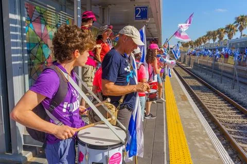Day of disruption protest in Train Stations, Haifa Stock Photos