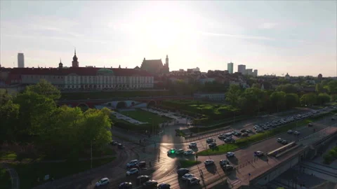 Day drone advancing above bridge toward St. John's Cathedral, Warsaw Stock Footage 339172766