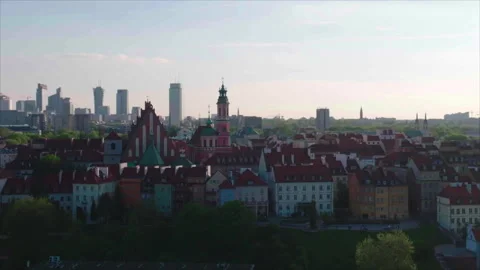 Day drone with red roofs, cathedral and skyscraper, Warsaw Vídeo Stock 339172664