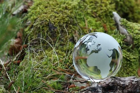 Day of Earth concept with space for text, glass globe in nature Stock Photos