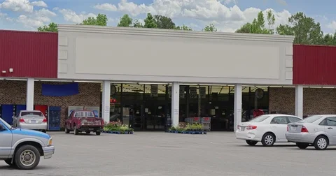 Day Establishing Shot of Generic Unbranded Grocery Store Stock Footage 77407704