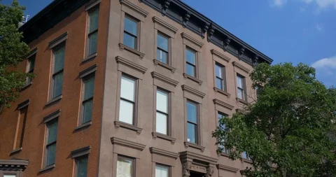Day Establishing Shot of Typical Brooklyn Brownstone Upper Floors 스톡 동영상 123774489