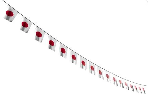 Day of flag - many Japan flags hanging diagonal on string isolated Stock Illustration