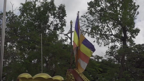 Day flag slow mo fly buddhist temple siem reap Stock Footage 228706247