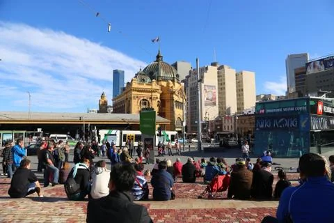 Day - Flinders St station seen from Federation Square Stock Photos