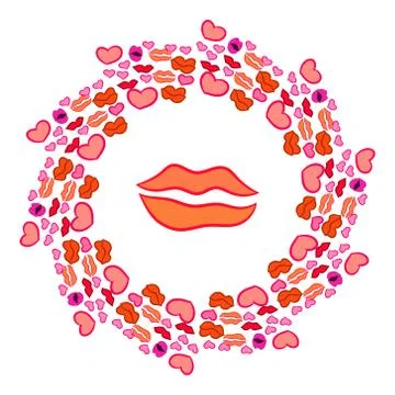 Day of kisses. Circular frame. Vector illustration, drawing by hand. Illustrazione stock