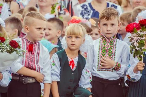 Day of knowledge, first bell 24 school Ukraine Lutsk 01-09-2015 Stock Photos