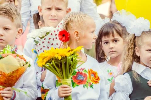 Day of knowledge, first bell 24 school Ukraine Lutsk 01-09-2015 Stock Photos