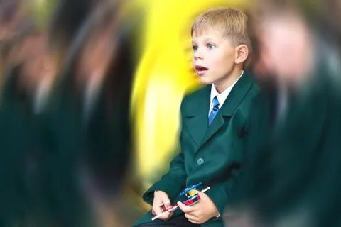 Day of knowledge. surprised first grade boy. Stock Photos