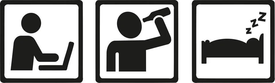 Day in life - working, drinking, sleeping Stock Illustration