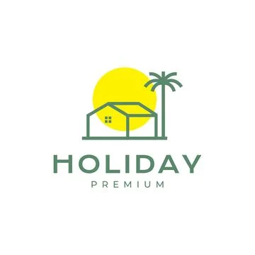Day light home coconut tree sun holiday break time minimalist logo design v.. Stock Illustration