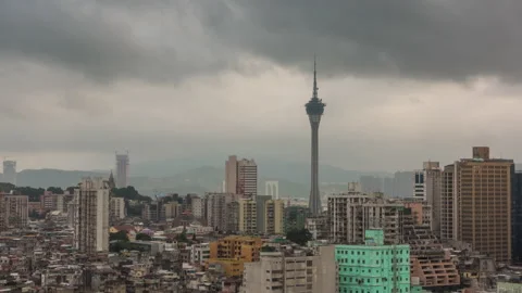 Day light macau cityscape rooftop panorama 4k timelapse china Stock Footage 162137124