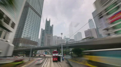 Day light road tram trip across hong kong 4k time lapse Stock Footage 46546478