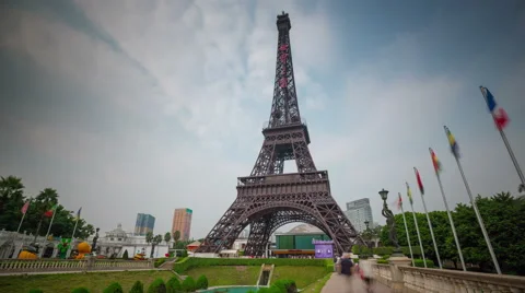 Day light shenzhen eiffel tower 4k time lapse china Stock Footage 49196759