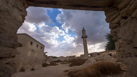 Day light Time-lapse of Old Abandoned ghost town in , Ras Al Khaimah, UAE Stock Footage 320285571