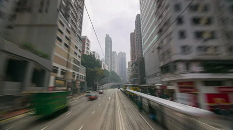Day light tram trip 4k time lapse from hong kong center Stock Footage 46547002