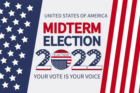 Day of mid-term elections. Vote 2022 USA, banner design. Political election c Ilustração Stock