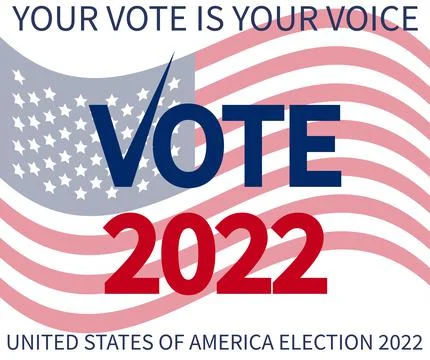 Day of mid-term elections. Vote 2022 USA, banner design. Political election c Ilustração Stock