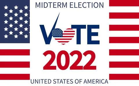 Day of mid-term elections. Vote 2022 USA, banner design. Political election c Ilustração Stock