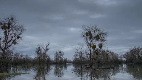 Day To Night 4K Time Lapse of Storm Clouds Passing Over A River Stock Footage 72194775