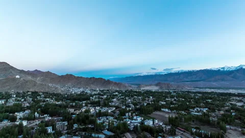 Day to Night 4k Time lapse and Cityscape view of City of Leh, Ladakh Stock Footage 137611821