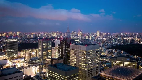 Day to Night 4k Timelapse View of Shinjuku, Tokyo Stock Footage 83434936