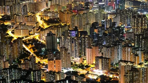 Day to Night Arial View Timelapse (Kowloon, Hong Kong) Video stock 147675649