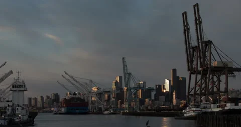 Day to night city time lapse with shipping port Stock Footage 165240904