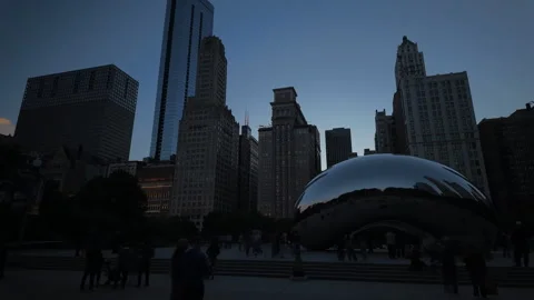 Day to Night City Transition, Chicago Downtown Hyperlapse, Cloud Gate Skyline Stock Footage 346252918
