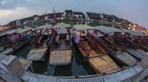 Day to night fish-eye view in Zhujiajiaozhen Stock-Footage 25605788