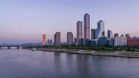 Day to night Hyper lapse, Seoul city with modern design buildings. Along the Han Stock Footage 162227346