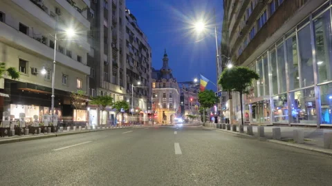 Day to night hyperlapse of car free street Calea Victoriei, Bucharest, Romania. Stock Footage 136433474