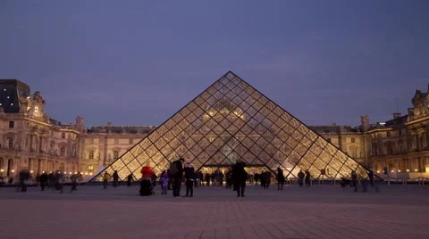 Day To Night Louvre Time Lapsed in Paris France - Low Angle Stock Footage 40478827