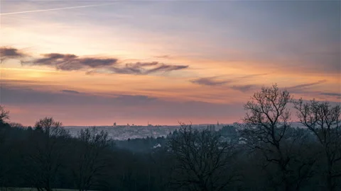 Day to night Orange Sunset Timelapse on Limoges City in Winter Video stock 210389391