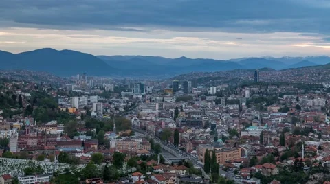 Day to night panoramic view over Sarajevo Видео 58887712