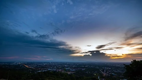 Day to night with passing cloud over Hatyai city from high view Stock Footage 95970808