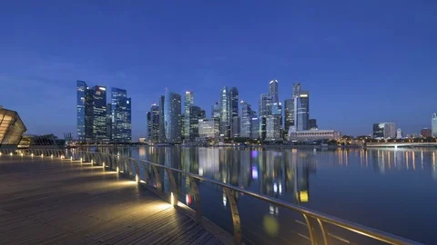 Day to Night (reversed) Timelapse of the Central Business District in Singapore. Stock Footage 73158970