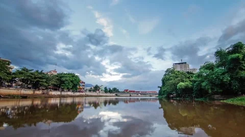 Day to night at river Stock Footage 40351030