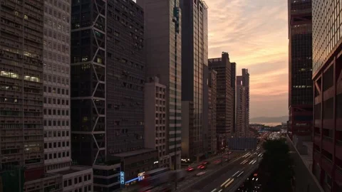 Day to night sunset city timelapse in Hong Kong - 4k Stock Footage 282800356