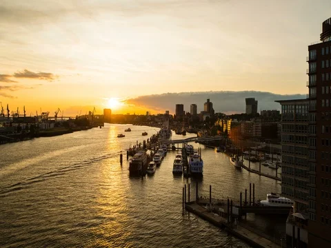 Day to Night Sunset from Hamburg Stock Footage 80316817