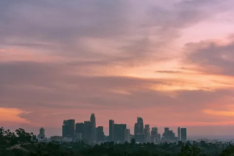 Day to night sunset timelapse of Downtown Los Angeles Stock Footage 258795606