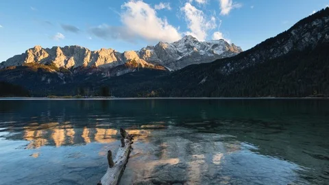 Day To Night Sunset Timelapse of the Eibsee and Zugspitze in Germany Stock Footage 127172242