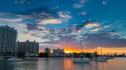 Day to night Sunset Timelapse hyperlase of Venitian Islands, Miami Beach Stock Footage 100840996