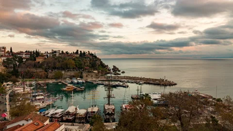 Day to night sunset timelapse of the old harbour in Antalya, Turkey. Historical Stock-Footage 211863865