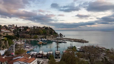 Day to night sunset timelapse of the old harbour in Antalya, Turkey. Historical 스톡 동영상 211865159