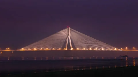 Day to Night Tilting Down Sunset Timelapse of Bandra Worli Sea Link Mumbai India 스톡 동영상 188191265